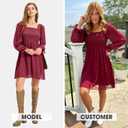 EXLURA Women's 2025 Fall Long Sleeve Party Swiss Dot Dress Smocked Ruffle Cocktail Mini Dresses (M)