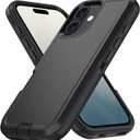 Heavy Duty Rugged Case for iPhone 16 (2024), 3-Layer Super Full Protection with Kickstand, Belt Clip Holster (Black with Clip)