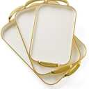 JEESA Set of 3 Serving Platters with Handles 16.5/15/13.2 Inch Large Party Serving Trays, Reusable Rectangular White Plastic Trays for Food, Dinner, Cookie, Cake, Turkey, Cheese, Fruit, Appetizer