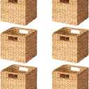 SpaceAid 6 Pack Wicker Basket, Storage Baskets for Organizing, Woven Rattan Basket with Handles for Shelves, Water Hyacinth Large Cube Organizer Storage Bin, 10.5x10.5x10.5 inch, Natural (6-Pack, 10.5x10.5x10.5in)