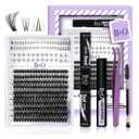 B&Qaugen Eyelash Extension Kit with Bottom Lash Extension 10-18mm 70D D Curl Lash Clusters Kit with Bottom Lashes DIY Lash Extension Kit Bond and Seal Lash Applicator (Kit-70D-D-MIX10-18)
