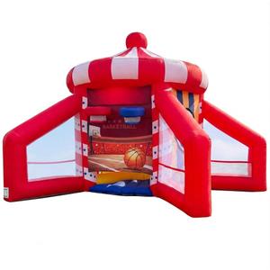 OZIS 5-in-1 Inflatable Carnival Game with Blower, Portable Basketball Hoop, Axe Throw, Soccer Target, Ring Toss, Tic-Tac-Toe for Backyard and Party, White & Red