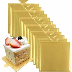 Mini Cake Boards,100 Pcs Food-Graded Cake Base, Mousse Cake Base Square Paper Cupcake Dessert Displays Base for Baking Dessert Party Wedding Birthday,9 * 8.4 cm (Gold)
