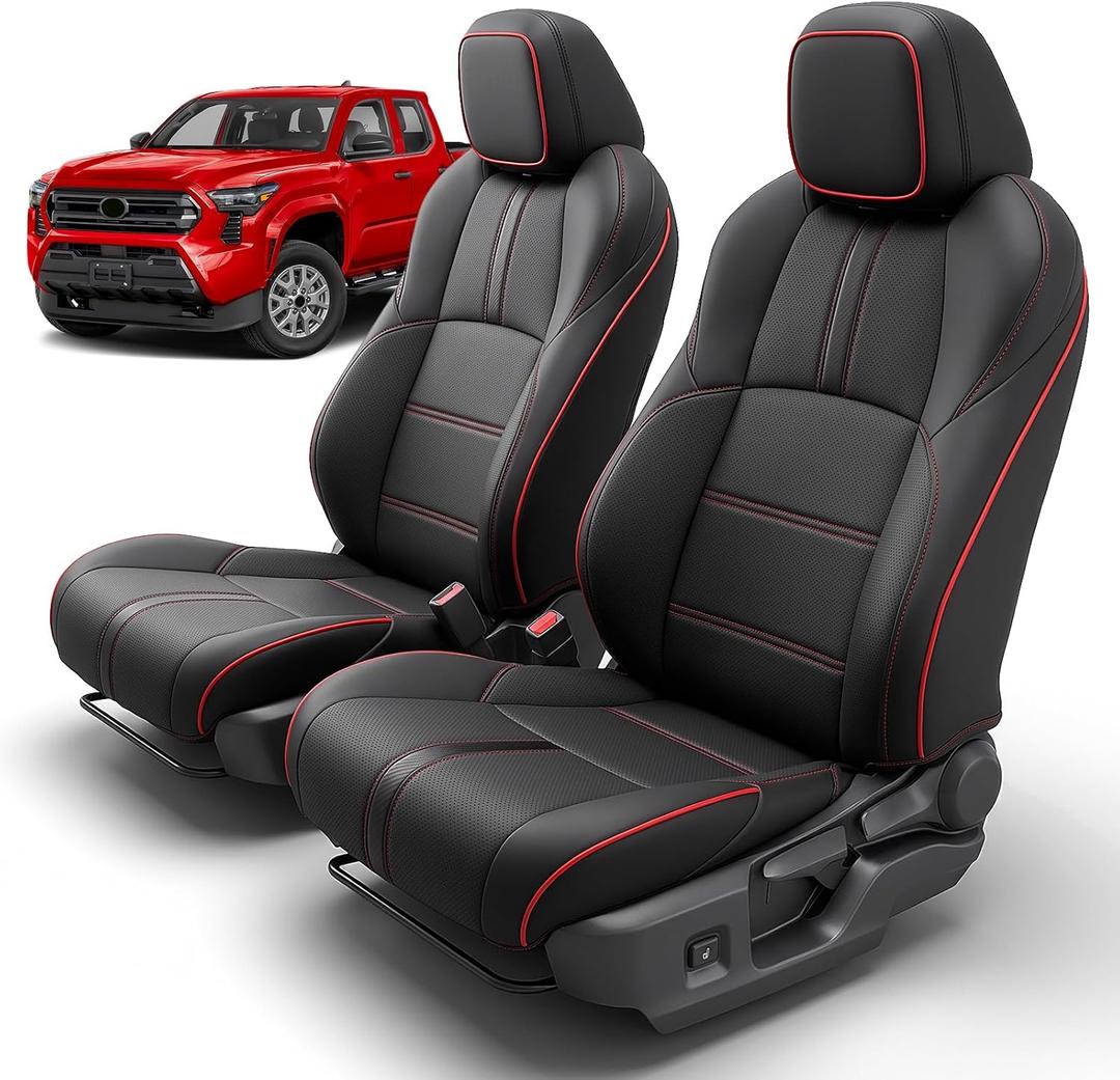 for Toyota Tacoma Seat Covers 2024 2025 2026 Double Cab, Black/Red