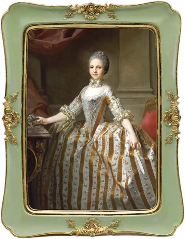 SYLVIA'S SHOP Vintage 5x7 Picture Frame, Antique Ornate Photo Frame, Table Top Display and Wall Hanging Home Decor, Old Fashioned Gorgeous Photo Gallery Art Deco, Green with Gold