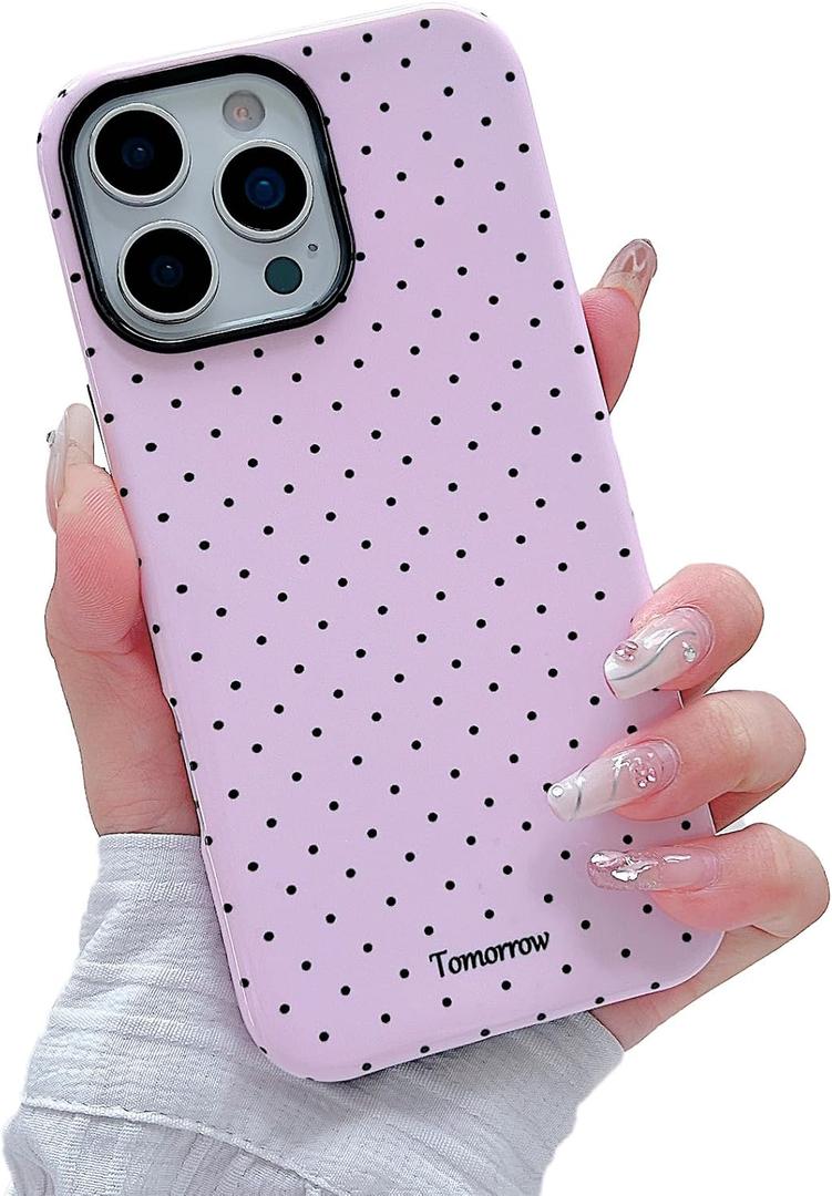 Designed for iPhone 16 Pro Case, Cute Fashion Polka Dot Aesthetics for Women Girls Soft TPU and Hard PC Protective Case Compatible with 16 Pro-Pink