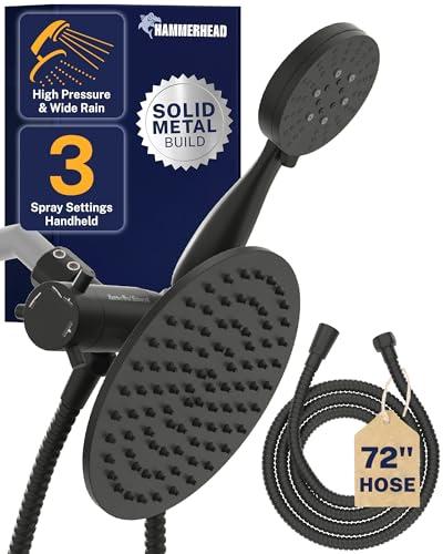 HammerHead Showers Dual Shower Head Combo, 10-Inch Rainfall & 3-Flow Handheld, Matte Black, 2.5 GPM (Missing H/C Plate)