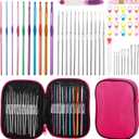 MECHEER Crochet Hooks Set, 54 Pack Crochet Needles Set Crochet Kits for Beginners, Ergonomic Crochet Hooks Kit with Storage Case, Knitting Needles, Hand Craft Knitting Accessories for Crocheters (Rose Red)