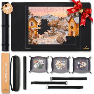 Jigsaw Puzzle Mat Roll Up 1500 Pieces Saver Pad 46" x 26" with 3 Sorting Trays & Travel Storage Bag Portable Non-Slip Rubber Bottom