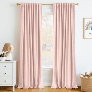 INOVADAY 100% Blackout Curtains 90 Inches Length 2 Panels Set, Back Tab/Rod Pocket Linen Black Out Curtains for Bedroom, Thermal Insulated Window Drapes - Blush Pink, W50 X L90