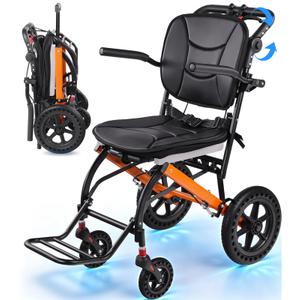 Aevi Lightweight Transport Wheelchair for Adults & Seniors, 19 lbs Folding Travel Wheelchair with 17.7" Seat, Portable Transport Chair for Caregivers, Narrow Wheelchair for Doorways (White - 3)