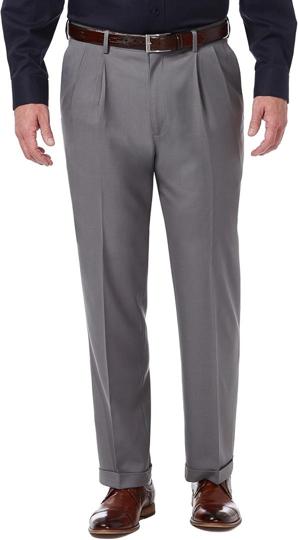 Haggar mens Premium Comfort Classic Fit Pleat Expandable Waist Dress Pants, Medium Grey, 38W x 29L US