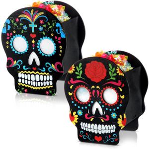 2 Pcs Wooden Halloween Candy Box Day of the Dead Skull Box Trick or Treat Candy Holder DIY Decor Indoor Outdoor Decorations for Party Supply(Skull)