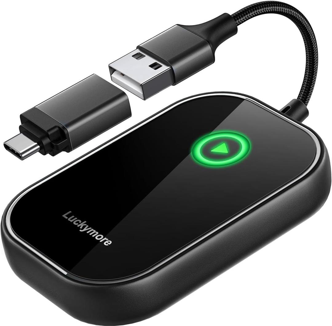 Luckymore Wireless Carplay Adapter, Converts Wired to Wireless Carplay Dongle for Wireless Control Plug & Play Carplay Fit for Cars from 2017 & for Apple iPhone iOS 10+ (Dark Black)