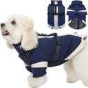 Turtleneck Dog Coat with Harness Built in - S,Soft Warm Lining | Adjustable Reflective Harness Coats for Small Dogs,Snow Day Water-Repellent,Windproof & Cold-Resistant Jacket (Navy-Blue) (SmallChest 17.3")