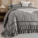 Masaca Grey Oversized King Comforter 120x120,Farmhouse Shabby Boho Chic Gray Ruffled California King Comforter Oversized,Vintage French Country Bedding Comforter with Ruffles for All Season