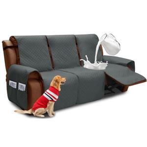 XINEAGE Water Resistant Recliner Cover, 3 seat Recliner Sofa Covers with Pockets, Quilted Thick Recliner Protector Cover for Dog Pets with Non Slip Backing and Strap (Recliner Sofa, Dark Gray)
