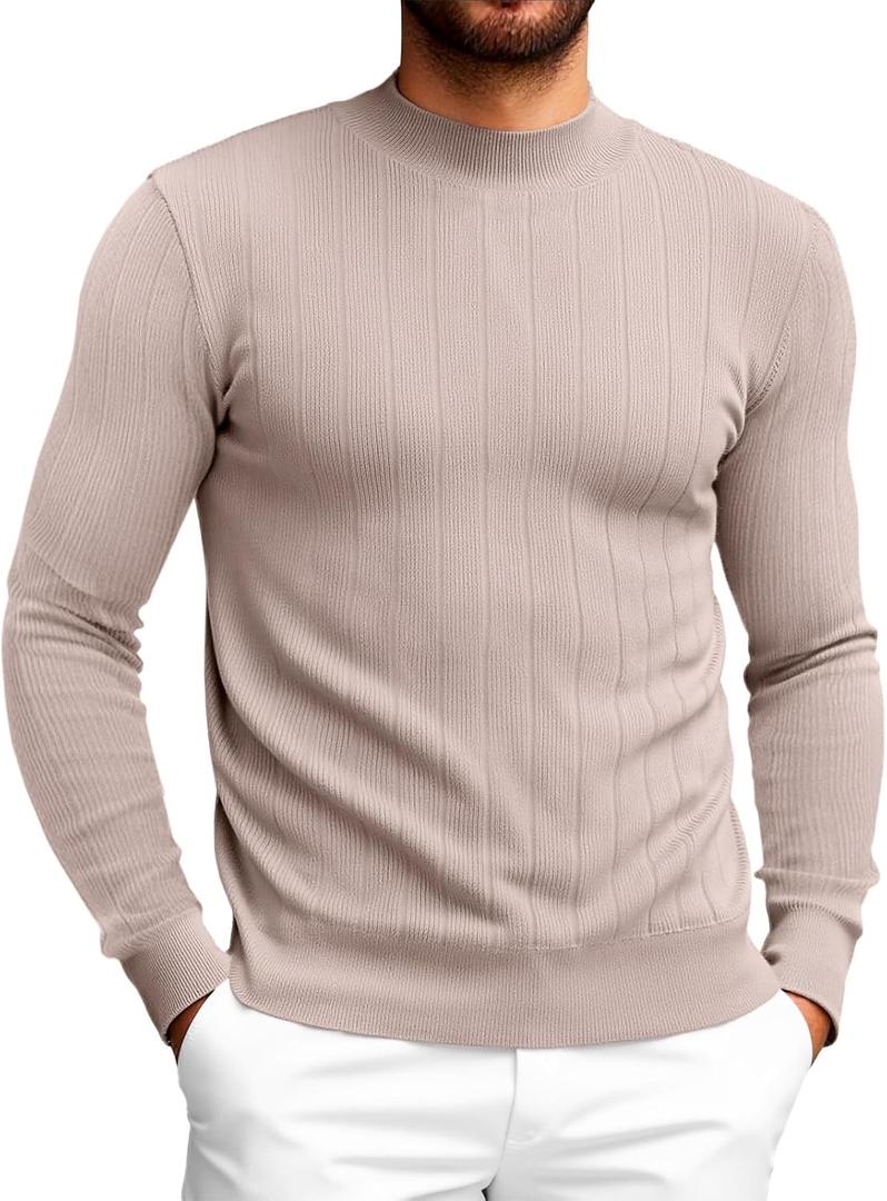Runcati Mens Mock Turtleneck Sweater Slim Fit Casual Ribbed Knitted Pullover Fall Winter Basic Warm Sweaters