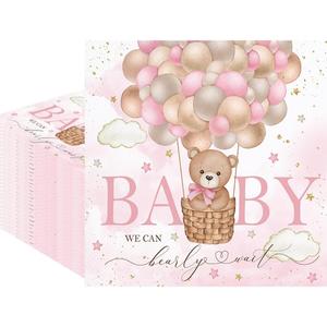 80Pcs We Can Bearly Wait Paper Napkins Bear Disposable Napkins for Baby Shower Bear Printed Decorative Napkins for Party Supplies Table Decor (Pink)