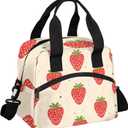 Insulated Lunch Bag for Women - Girls Strawberry Box Reusable Meal Tote with Shoulder Strap, Cute Food Cooler Containers for School Work Picnic Camp Travel Adults Children Kids