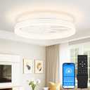 VOLISUN Low Profile Ceiling Fans with Lights and Remote, No Assembly, 20in Flush Mount Ceiling Fan with Light, 3000K-6500K Dimmable Fandelier LED Fan Light, Black Bladeless Ceiling Fans for Bedroom