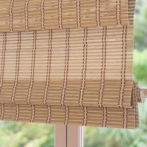 Cordless Bamboo Roman Shade, 34" W x 48" H, Natural Caramel Brown