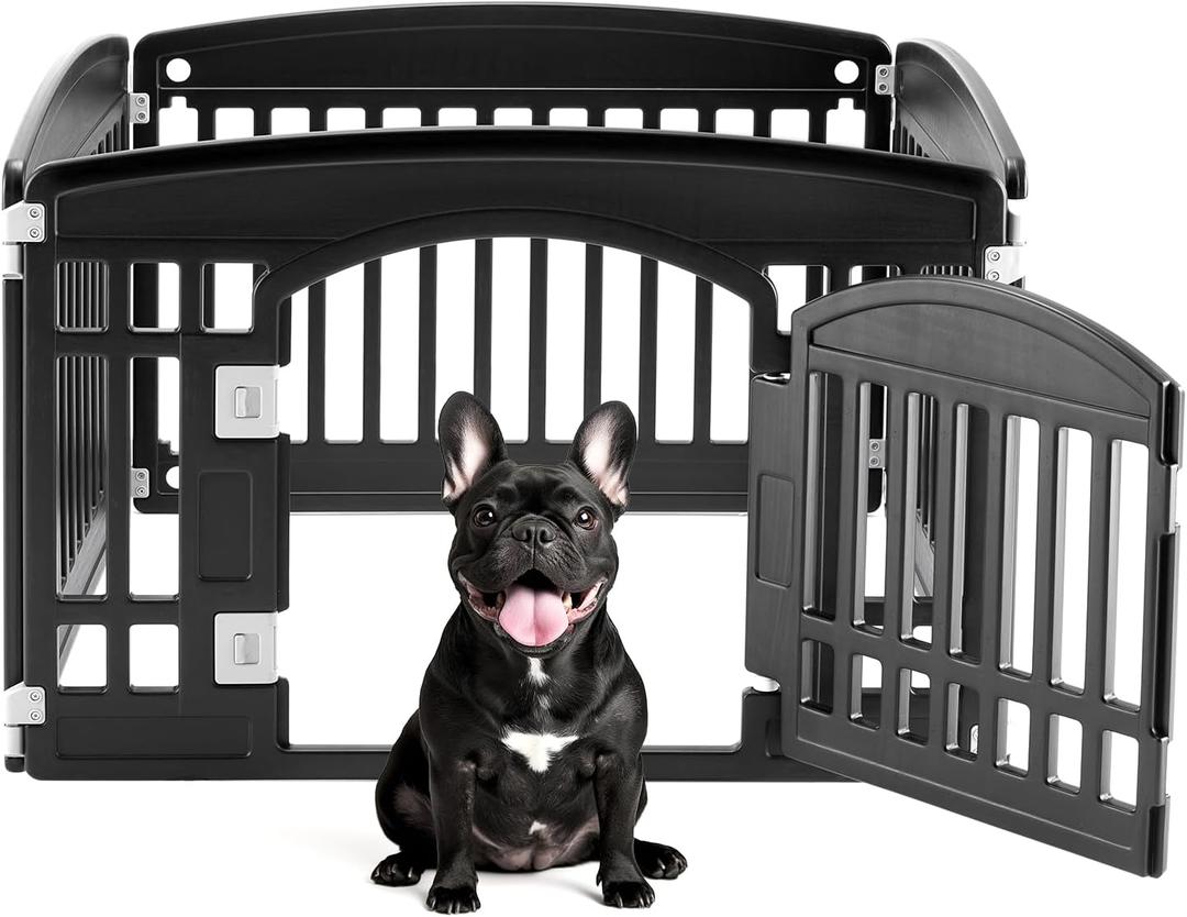 DUMOS Plastic Dog Playpen, 24 Inch 4 Panels Small Pet Fence Play Pen | Foldable, Indoor Outdoor Portable Exercise Playpen with Door, RV Camping, Puppy Small Medium Dog, Black
