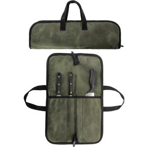Tosnail Chef Knife Roll Bag with 4 Slots, Heavy Duty Waxed Canvas Knife Bag with Handle, Kitchen Knife Storage, Portable Knife Carrying Case