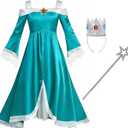Girls Princess Costume One Shoulder Fancy Dress Gowns with Accessories for Halloween Cosplay