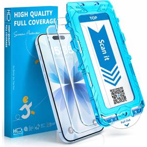 JZG 2 Pack Screen Protector for iPhone 17 [6.3 Inch], Tempered Glass with Auto-Alignment Dust-Free Install Tray, 9H Hardness, Case Friendly, HD Clear Anti-Scratch Film - Easy 1-Pull Installation
