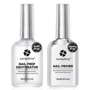 Luckyfairy Nail Dehydrator and Primer, Acid-Free & HEMA-Free Nail Prep Kit for Gel Nails & Press ons, No Lift Primer, Strong Adhesion Bond, No Lamp Needed