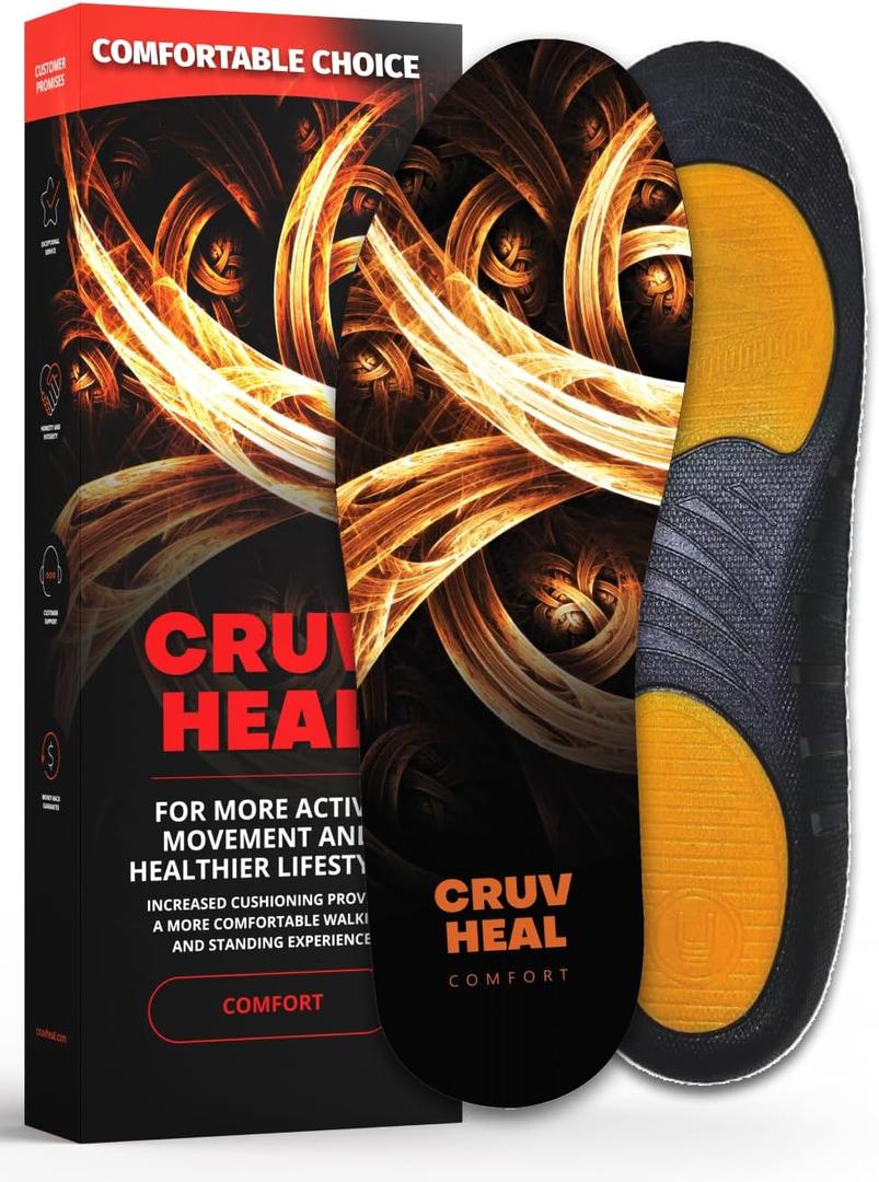 (New) Work Comfort Orthotic Insoles - Anti Fatigue Shoe Insert Men Women - Low Arch Support - Shock Absorption - Foot Pain Relief - Work Boot Insoles (L-XL, Fire) (L-XL(Men 10.5-14||Women 12-15))