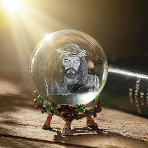 ZEERSHEE 3D Jesus Crystal Ball with Rose Base Laser Engraved Religious Gifts for Women Men Christian Catholic Home Decor
