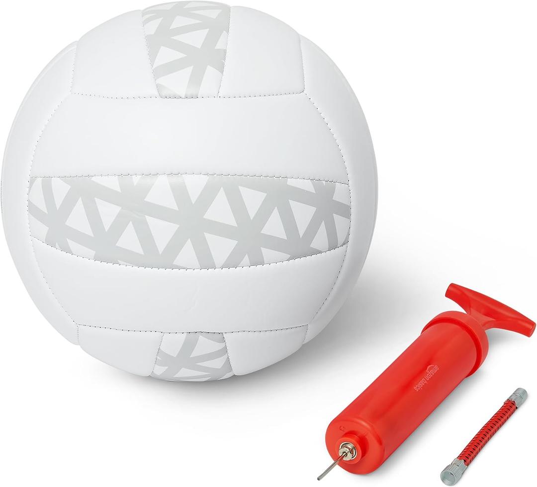 Amazon Basics Indoor Outdoor Volleyball with Pump, Official Size 5 Recreational Volleyball, PVC Exterior with Reinforced Stitching, Butyl Bladder, White and Grey