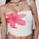 Women's Y2k Cute Tube Tops Floral Non-Slip Strapless Crop Top Summer Boho Stretchy BandeauSmall,White (White, S)