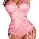 Avidlove Lingerie for Women Sexy Corset Garter Lingerie Set One Piece Teddy Bodysuit Boudoir Outfit (Pink, M)