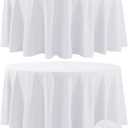 Fokitut 2 Pack Waterproof Round Tablecloth, 108 Inch, Stain Resistant and Wrinkle Polyester Table Cloth, Fabric Table Cover for Kitchen Dining, Wedding, Party, Holiday Dinner-White
