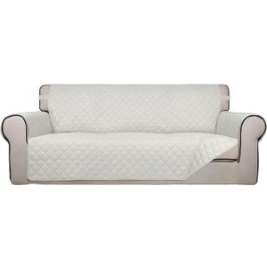 Reversible Quilted Sofa Cover, Water Resistant Slipcover Furniture Protector, Washable Couch Cover with Non Slip (White)