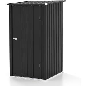 Patiolife 3 x 3 FT Metal Storage Shed, Small Patio Tool Shed with Sloping Roof & Lockable Door, Outdoor Garden Steel Shed for Backyard, Lawn, Easy-Assembly Black