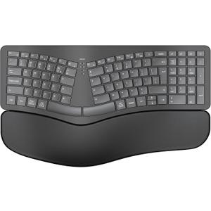 MOKURU Wireless Ergonomic Keyboard, Split Keyboard with Wrist Rest, Full Size 2.4G BT Computer Keyboard, Compatible with Windows, Mac OS, PC Computer/Laptop (Black)