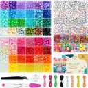 Dowsabel Friendship Bracelet Making Kit, Pony Kandi Beads & 11 Different Beads, 8 Colors Nylon Thread, DIY Jewelry & Craft Gifts for Girls Age 6-13(48 Colors)