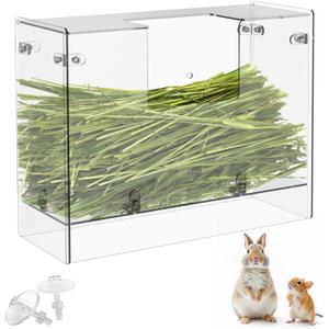 Acrylic Rabbit Hay Feeder with Lid, Transparent Hanging Food Dispenser Hay Feeder for Bunny Rabbits Guinea Pig Cage Chinchillas Hamsters Small Pets and Animals Medium