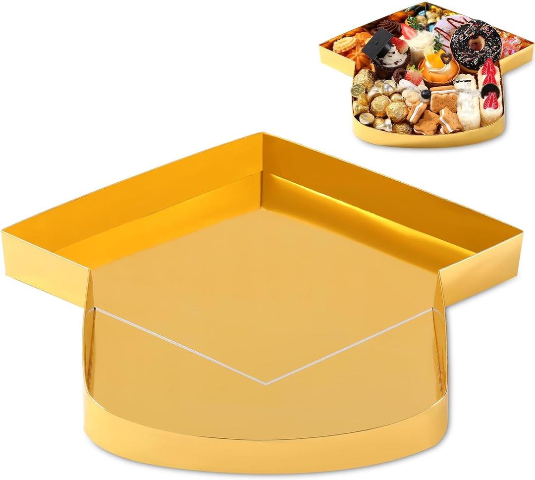 Tellingyou 13.7'' Fillable Grad Cap Cardboard Serving Tray for Charcuterie 2026 Graduation Decoration Fillable Paper Mache Candy Cutouts Congrats Cardboard Box for Grad Party Supplies(Gold)