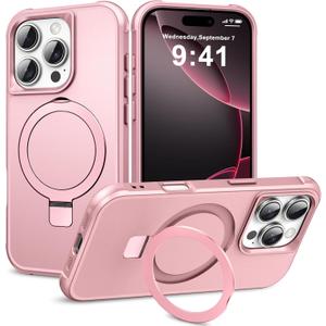 PIXIU Strong Magnetic for iPhone 16 Pro Max case Compatible with Mag-Safe, Built-in Invisible Stand,Military Shockproof Slim Protective Matte Phone Cover for iPhone 16 Pro Max 6.9"-Rose Gold
