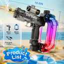 Electric Water Gun for Adults Kids,Powerful Automatic WaterGun with Led Light Long Range, Transparent Electric Squirt Gun Blaster Outdoor Pool Party Toy Gift for Boys Girls (Pistol Black)