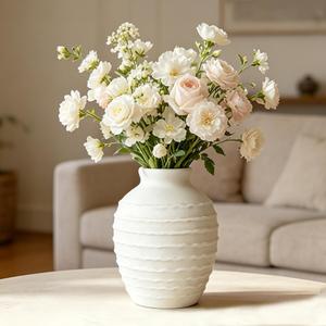 Ceramic Flower Vase 7 Inch Modern Farmhouse Vases Rustic Decorative Vase Home Decor Minimalist Handcrafted Pottery Terracotta Centerpiece Vases for Living Room,Bedroom,Table,Weddings,Office-White