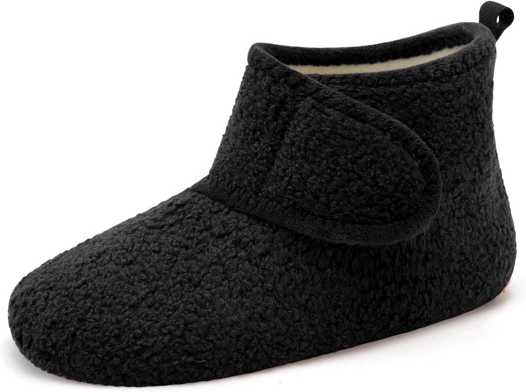 L-RUN Womens Mens House Slippers Non-Slip Warm Booties Slippers for Indoor and Outdoor Lighweight House Shoes Washable (Black)
