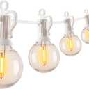 Brightown Outdoor String Lights, 50FT 25 G40 Bulbs Shatterproof Patio Lights, IP65 Waterproof Dimmable Hanging Connectable Globe LED Outdoor Lights for Backyard, Bistro, Porch, Deck, Balcony, White