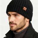 Winter Hats Scarf Set for Men Touchscreen Gloves Warm Knit Beanie Hat Scarves with Fleece Lined Cap (Black)