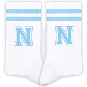 Blue And White-Striped Letter Socks, Sports Socks For Men, Blue Team socks, Friends And Family, Birthday Gift.(N)